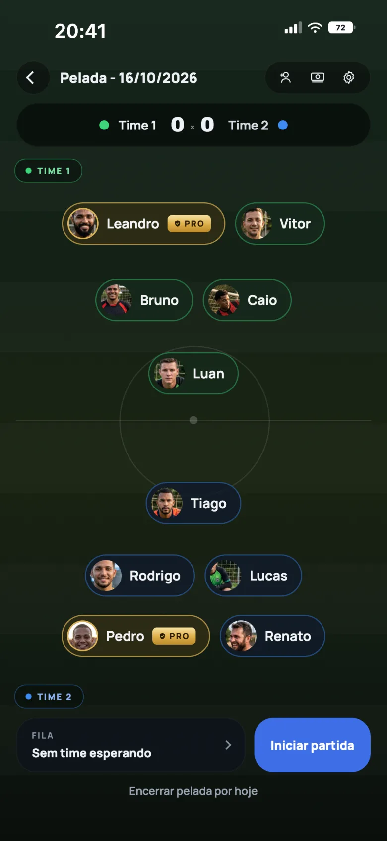 Escalação dos times sorteados