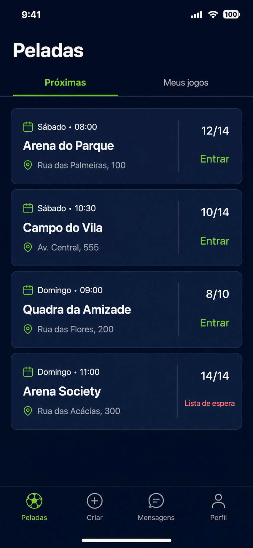 Peladaí team queue screen